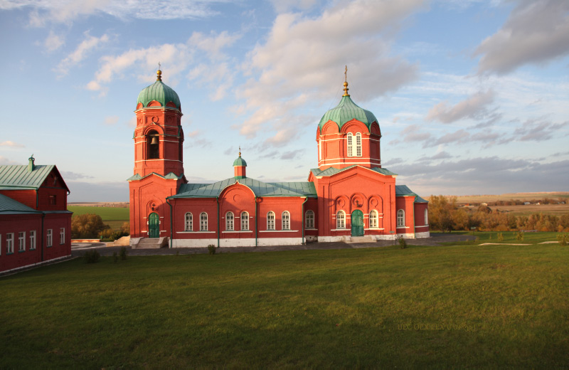 red brick Church on the field